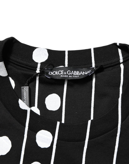 Dolce &amp; Gabbana – Schwarzes T-Shirt aus Baumwolle mit Polka Dots und Rundhalsausschnitt
