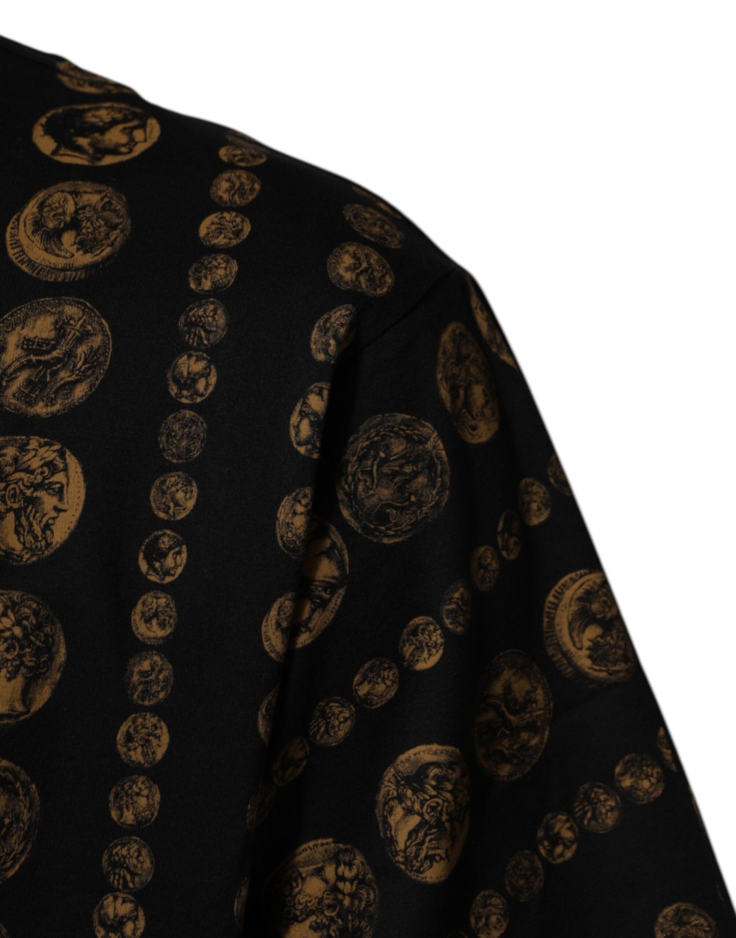 Dolce &amp; Gabbana – Schwarzes Baumwoll-T-Shirt mit Rundhalsausschnitt und Münzdruck