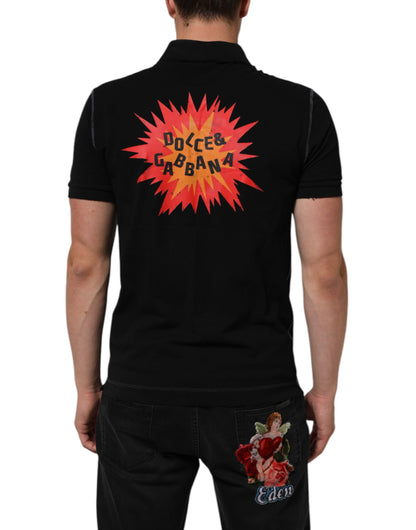 Dolce &amp; Gabbana – Poloshirt aus schwarzer Baumwolle mit Grafikdruck