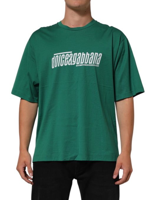 Dolce & Gabbana – Grünes Baumwoll-T-Shirt mit Rundhalsausschnitt und grafischem Logo-Print
