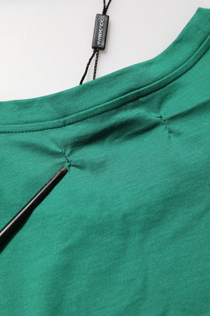 Dolce &amp; Gabbana – Grünes Baumwoll-T-Shirt mit Rundhalsausschnitt und grafischem Logo-Print