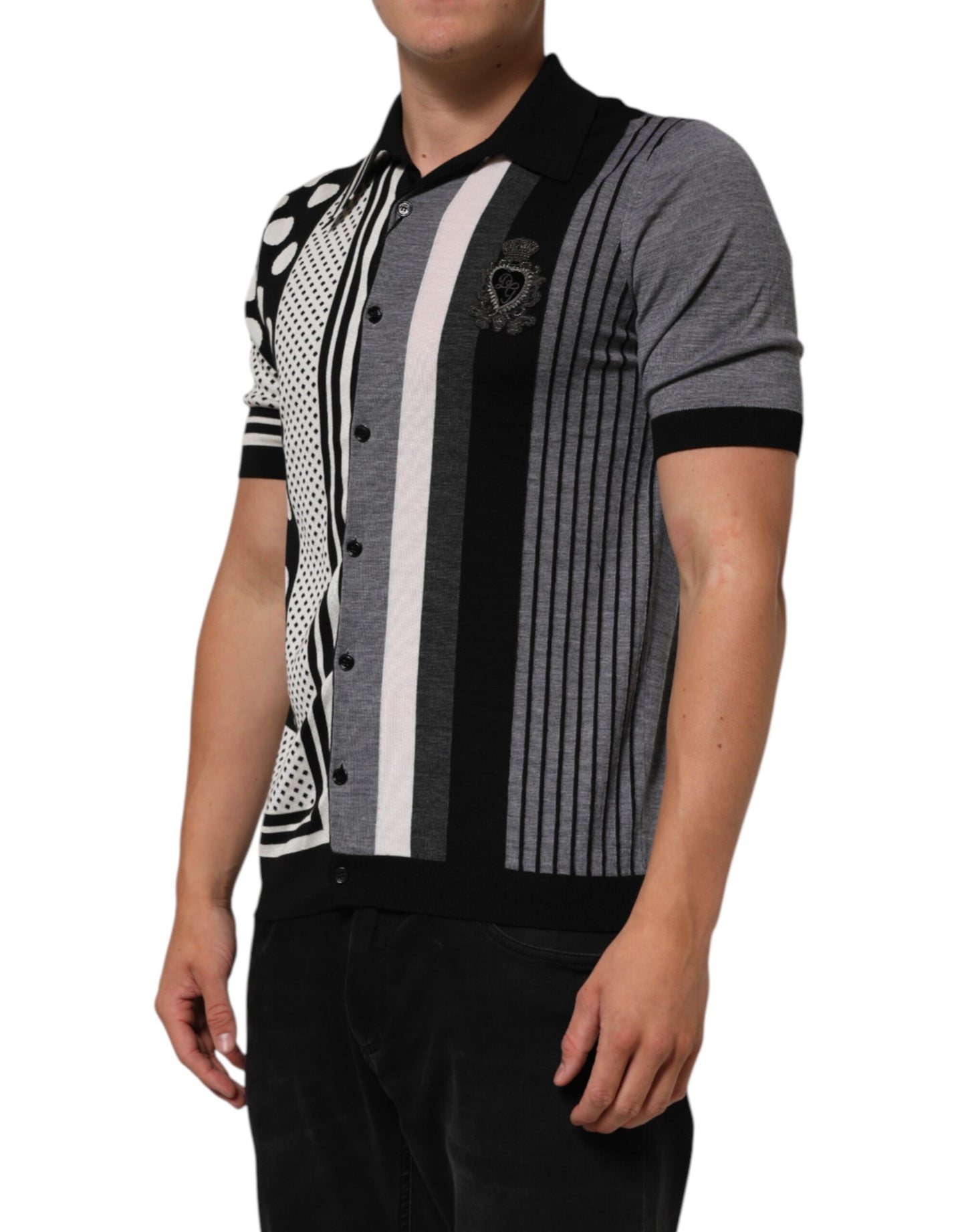 Dolce &amp; Gabbana – Poloshirt mit Kragen und Punkten in Schwarz und Weiß