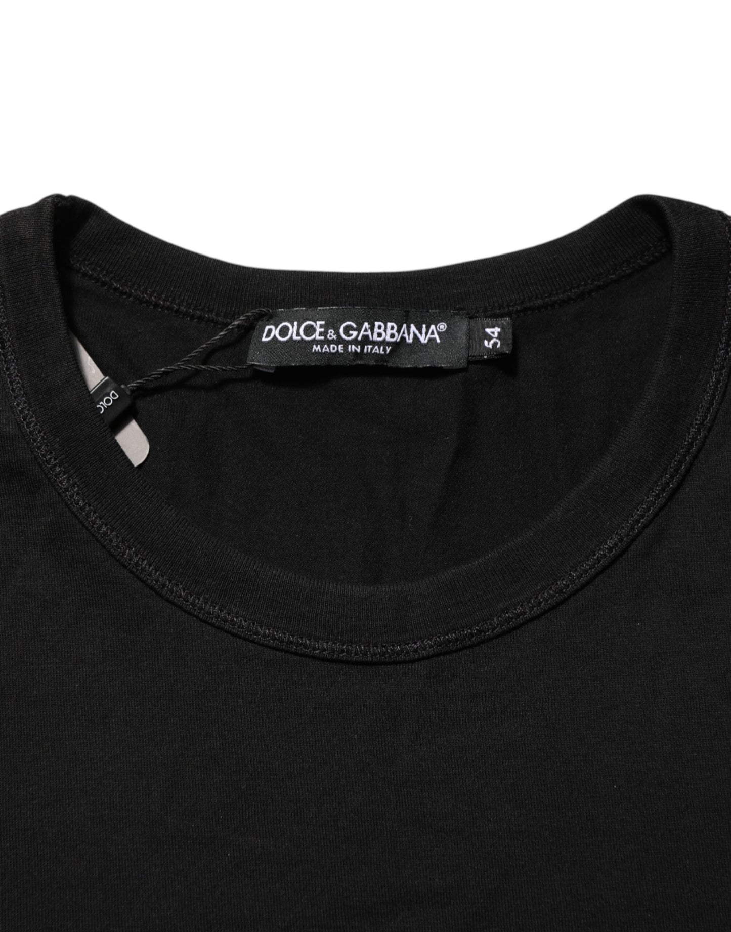 Dolce &amp; Gabbana – Schwarzes Baumwoll-T-Shirt mit Rundhalsausschnitt und Logo-Plakette
