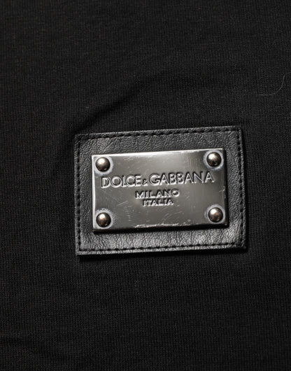Dolce &amp; Gabbana – Schwarzes Baumwoll-T-Shirt mit Rundhalsausschnitt und Logo-Plakette