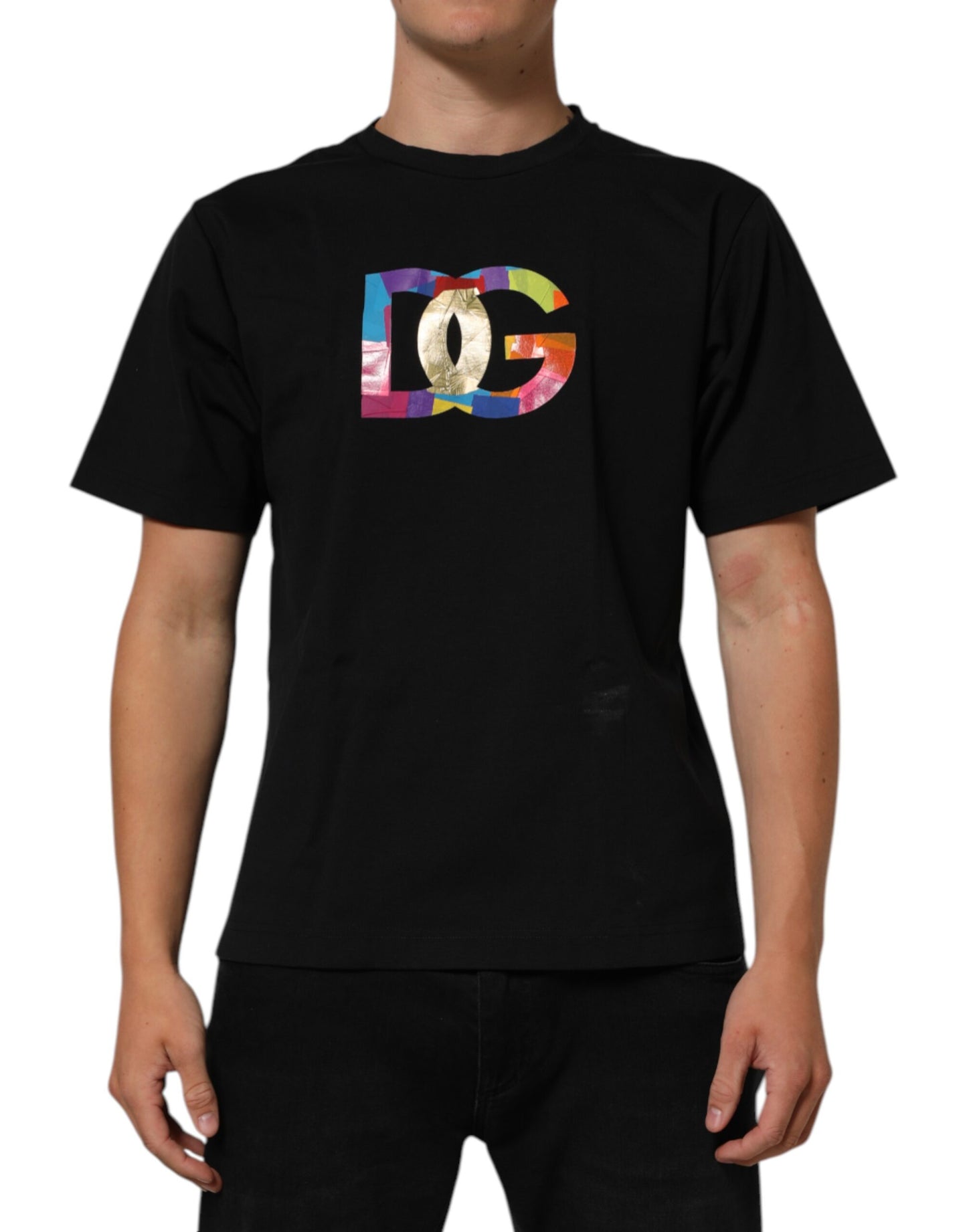 Dolce &amp; Gabbana – Schwarzes Baumwoll-T-Shirt mit Rundhalsausschnitt und Logo-Print