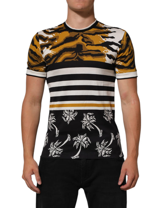 Dolce &amp; Gabbana Mehrfarbiges T-Shirt mit Rundhalsausschnitt und Leopardenmuster in Palmenblättern für Herren