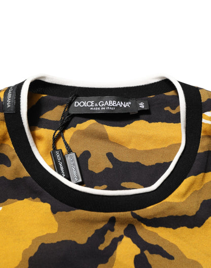 Dolce &amp; Gabbana Mehrfarbiges T-Shirt mit Rundhalsausschnitt und Leopardenmuster in Palmenblättern für Herren