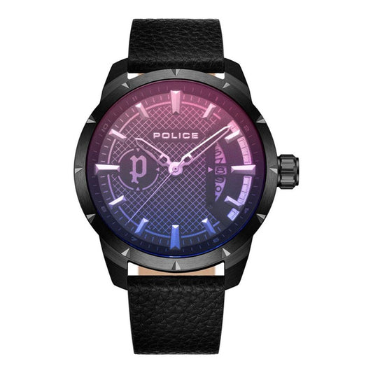 Schwarze Lederuhr von Police