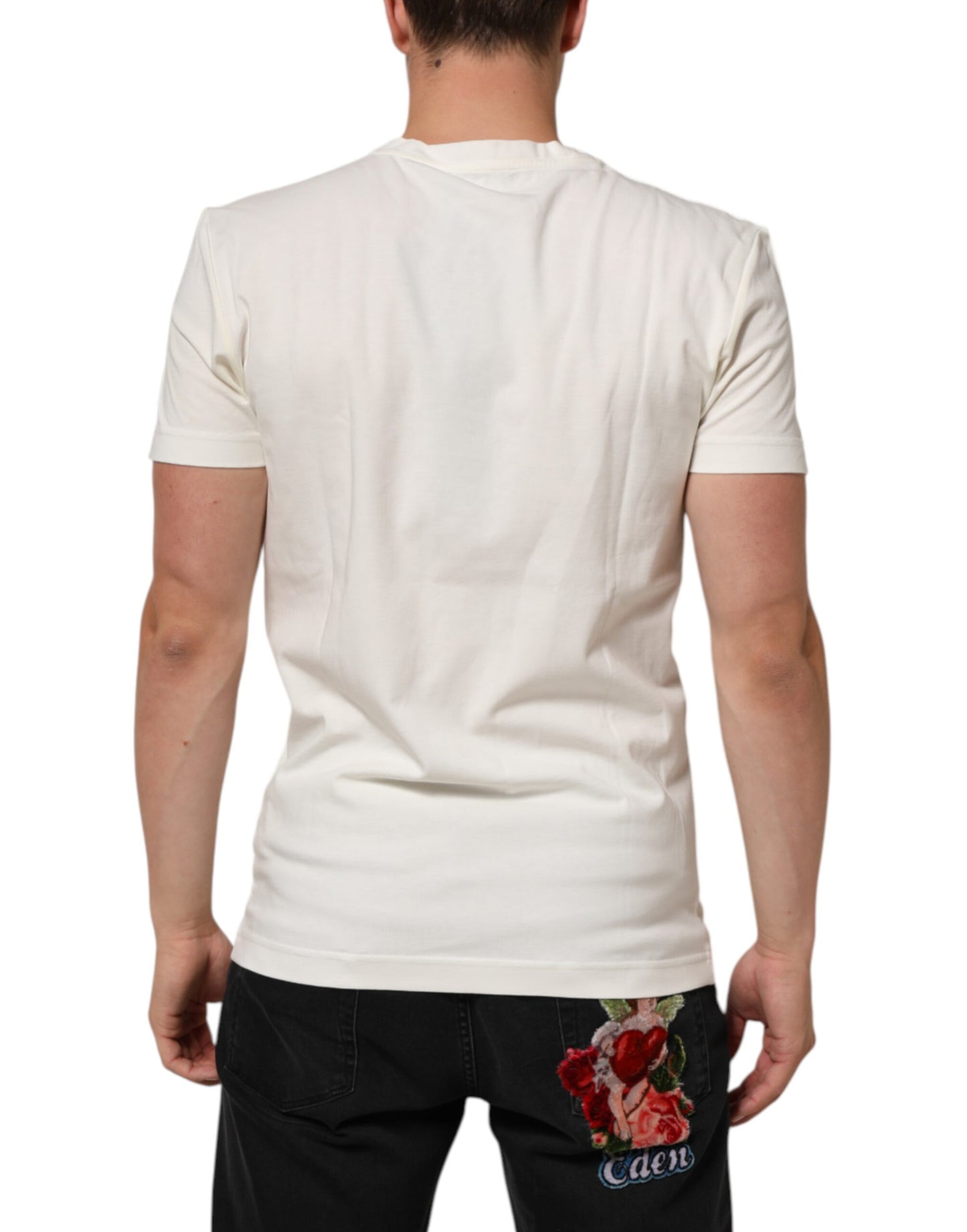 Dolce &amp; Gabbana – Weißes Baumwoll-T-Shirt mit Bandana-Logo-Print für Herren