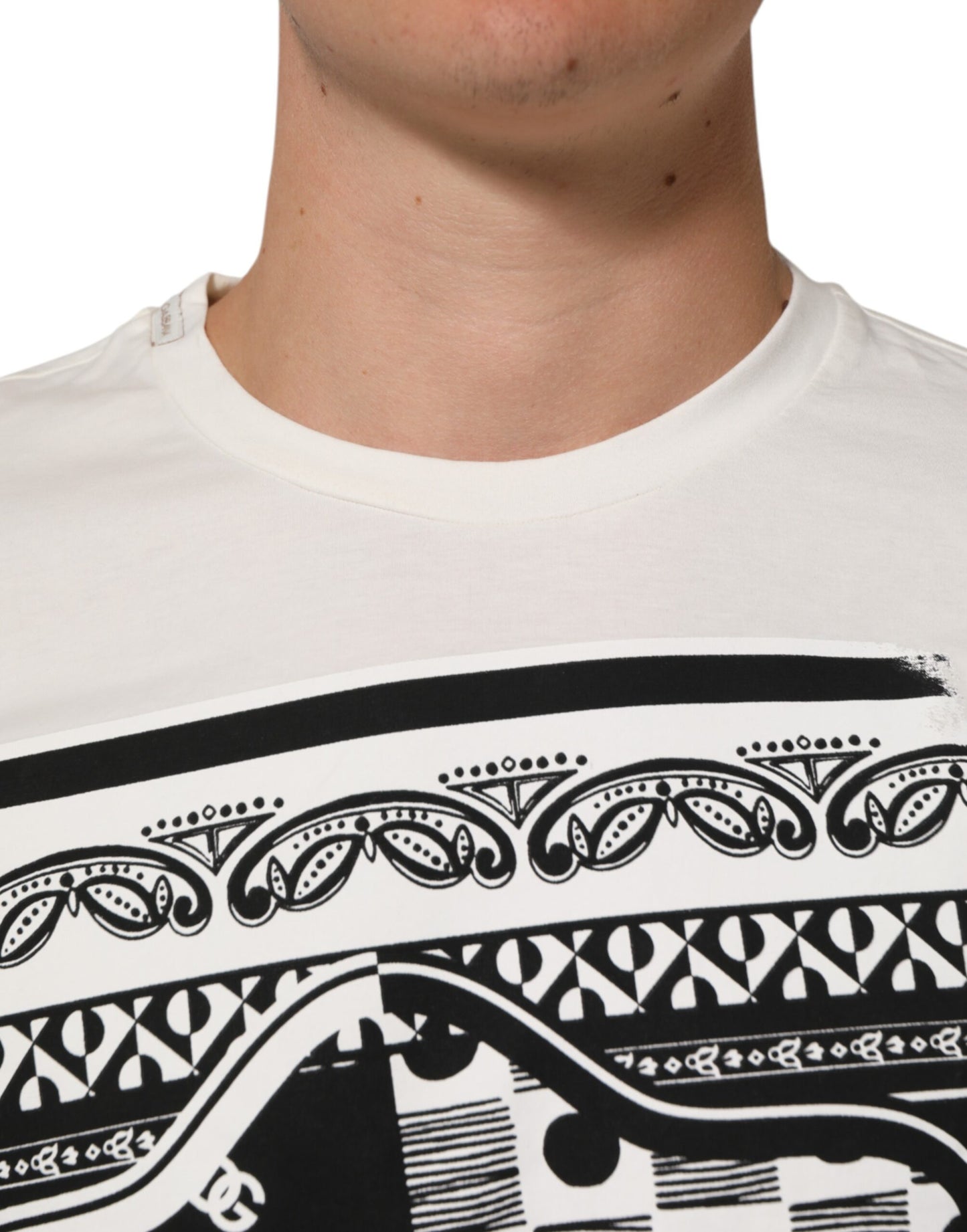 Dolce &amp; Gabbana – Weißes Baumwoll-T-Shirt mit Bandana-Logo-Print für Herren