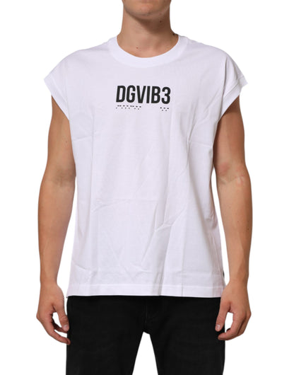 Dolce &amp; Gabbana – Ärmelloses Tank-T-Shirt aus weißer Baumwolle mit Aufdruck