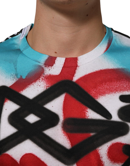 Dolce &amp; Gabbana – Weißes T-Shirt mit Rundhalsausschnitt und kurzen Ärmeln und Graffiti-Print