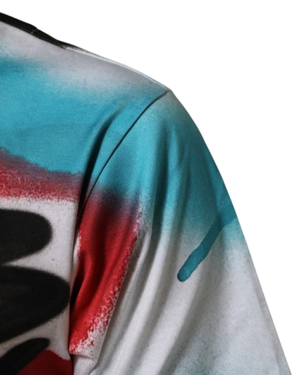 Dolce &amp; Gabbana – Weißes T-Shirt mit Rundhalsausschnitt und kurzen Ärmeln und Graffiti-Print