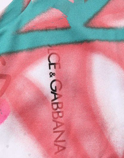 Dolce &amp; Gabbana – Weißes T-Shirt mit Rundhalsausschnitt und kurzen Ärmeln und Graffiti-Print