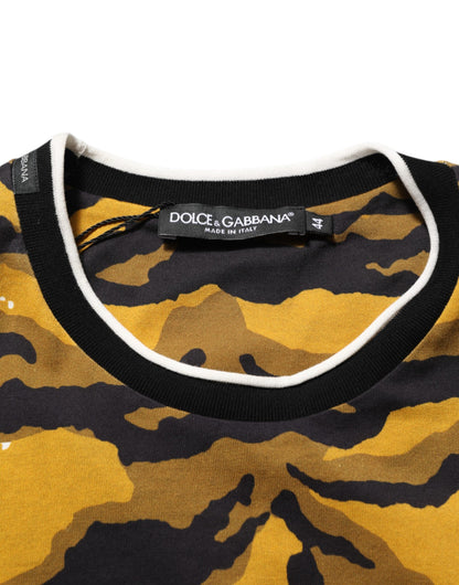 Dolce &amp; Gabbana Mehrfarbiges T-Shirt mit Rundhalsausschnitt und Leopardenmuster in Palmenblättern für Herren
