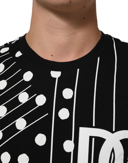 Dolce &amp; Gabbana – Schwarzes T-Shirt aus Baumwolle mit Polka Dots und Rundhalsausschnitt