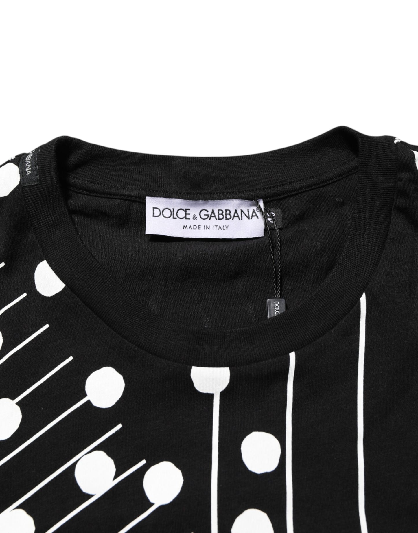 Dolce &amp; Gabbana – Schwarzes T-Shirt aus Baumwolle mit Polka Dots und Rundhalsausschnitt