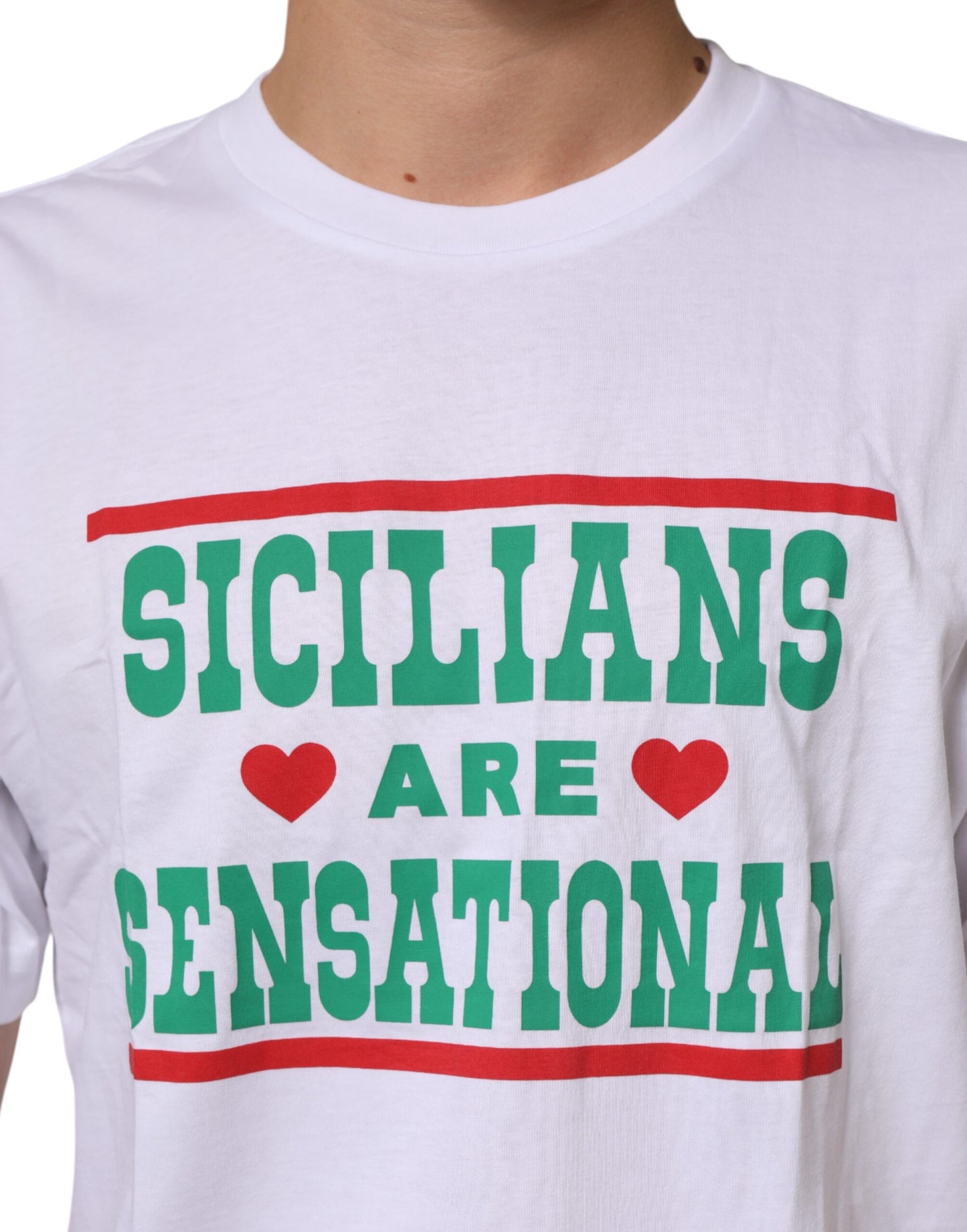 Dolce &amp; Gabbana – Weißes Baumwoll-T-Shirt mit Rundhalsausschnitt und grafischem Print