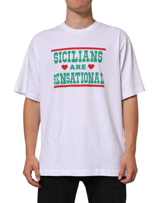 Dolce &amp; Gabbana – Weißes Baumwoll-T-Shirt mit Rundhalsausschnitt und grafischem Print