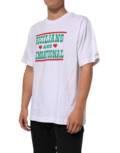 Dolce &amp; Gabbana – Weißes Baumwoll-T-Shirt mit Rundhalsausschnitt und grafischem Print