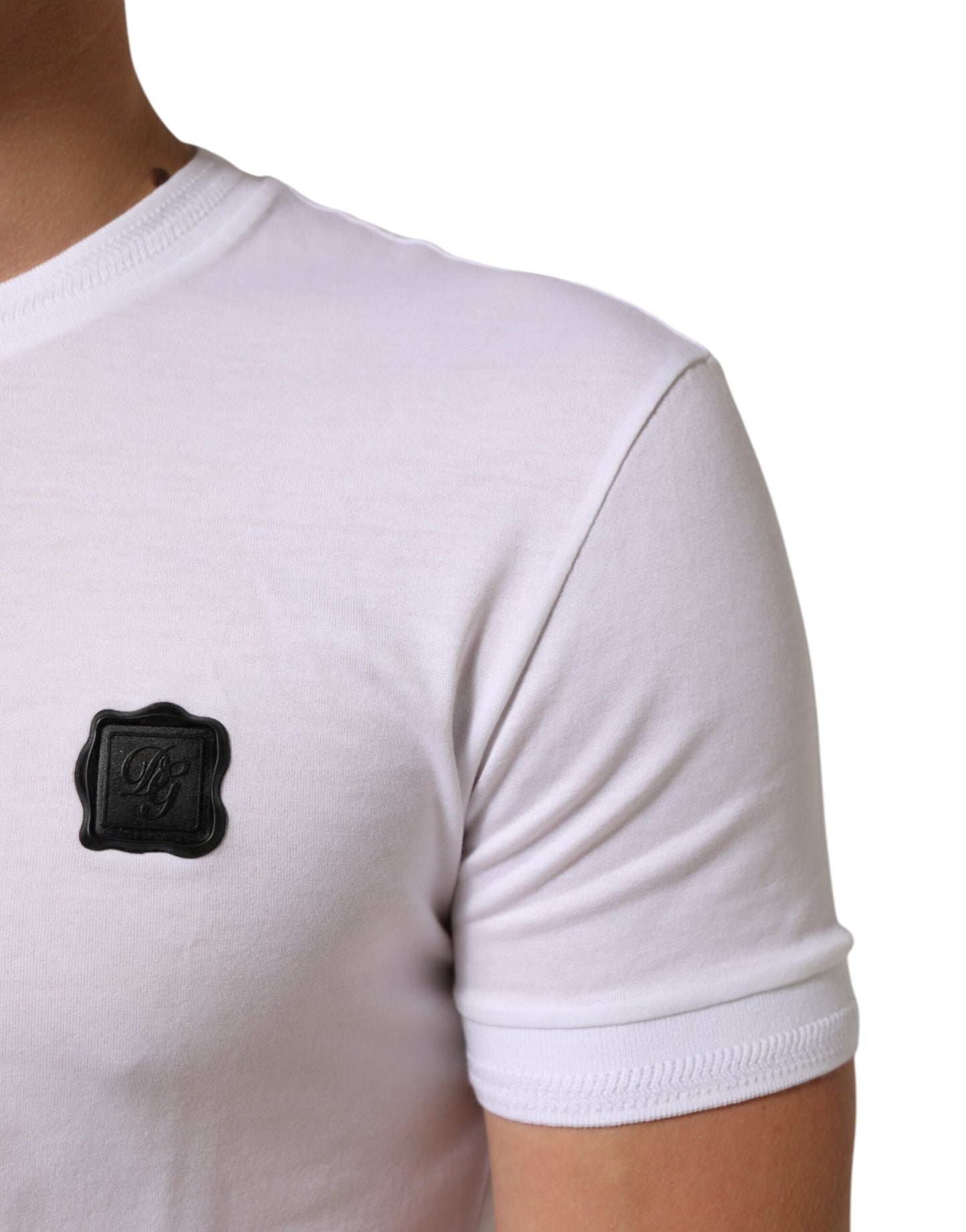 Dolce &amp; Gabbana – Weißes Baumwoll-T-Shirt mit Rundhalsausschnitt und Logo-Patch