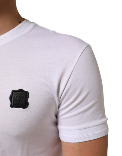 Dolce &amp; Gabbana – Weißes Baumwoll-T-Shirt mit Rundhalsausschnitt und Logo-Patch