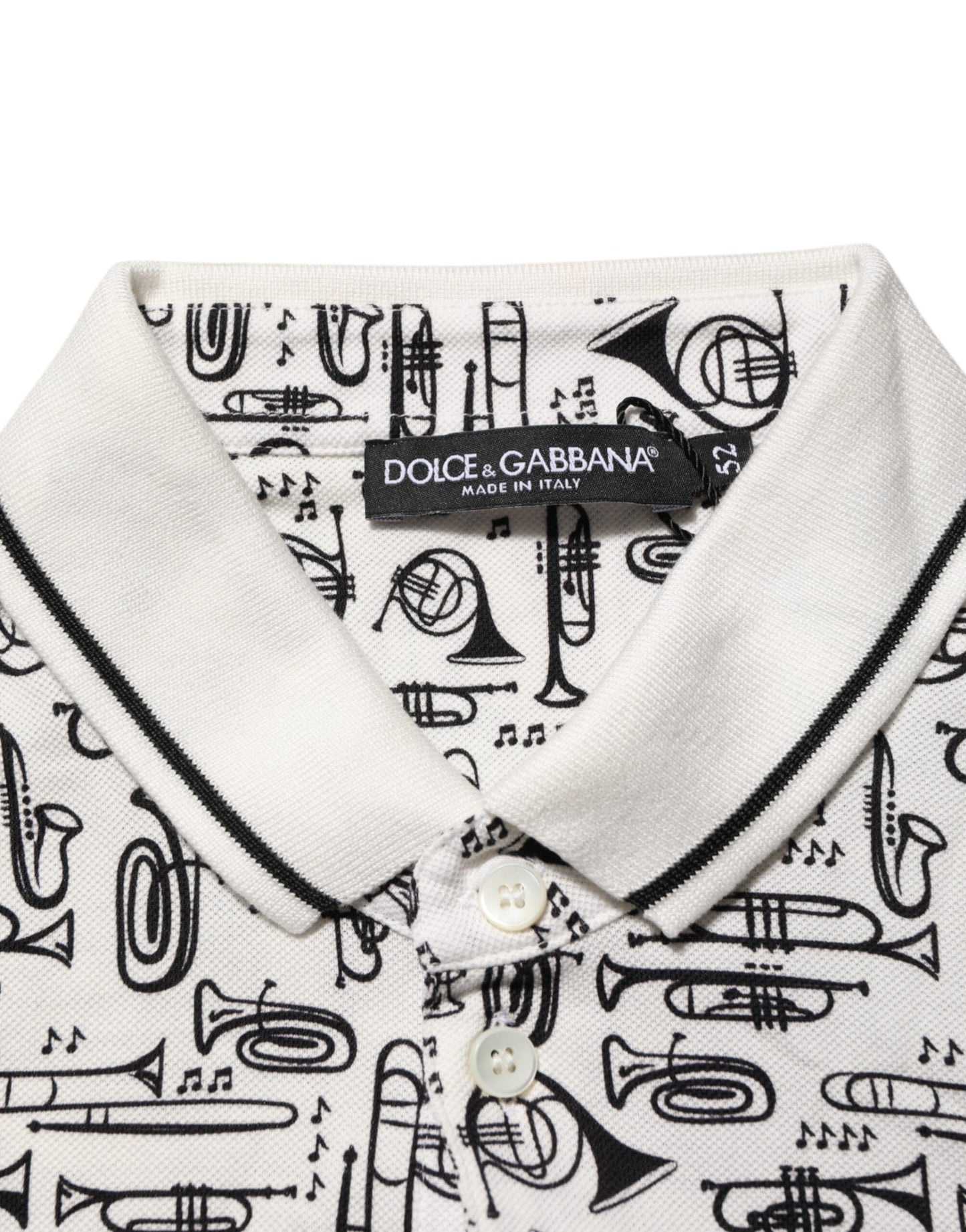 Dolce &amp; Gabbana – Weißes Poloshirt mit Kragen und Musikdruck