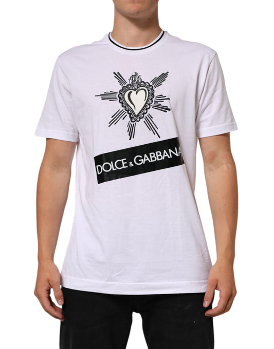 Dolce &amp; Gabbana – Weißes, kurzärmliges T-Shirt mit Sacred Heart-Print für Herren