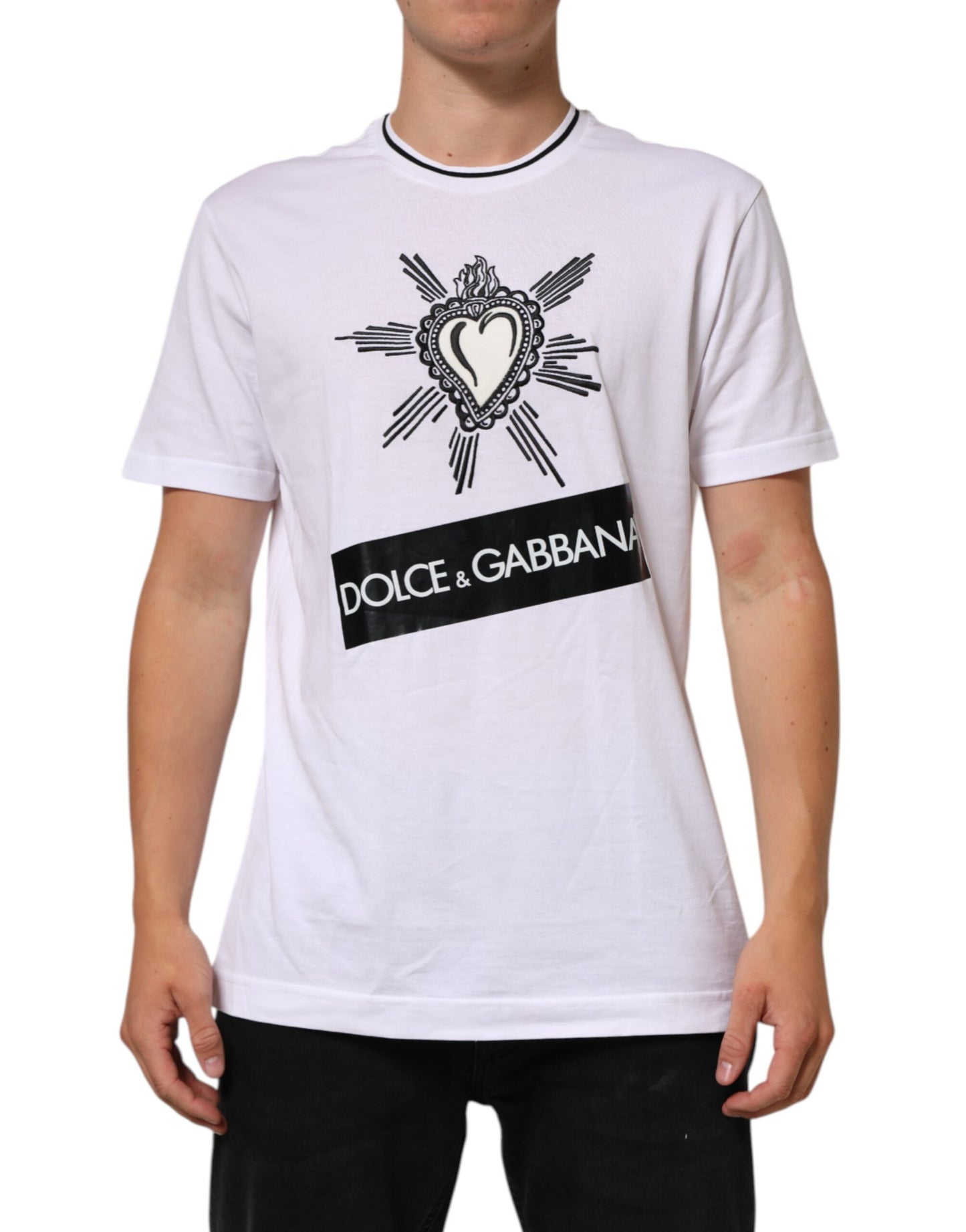 Dolce &amp; Gabbana – Weißes, kurzärmliges T-Shirt mit Sacred Heart-Print für Herren