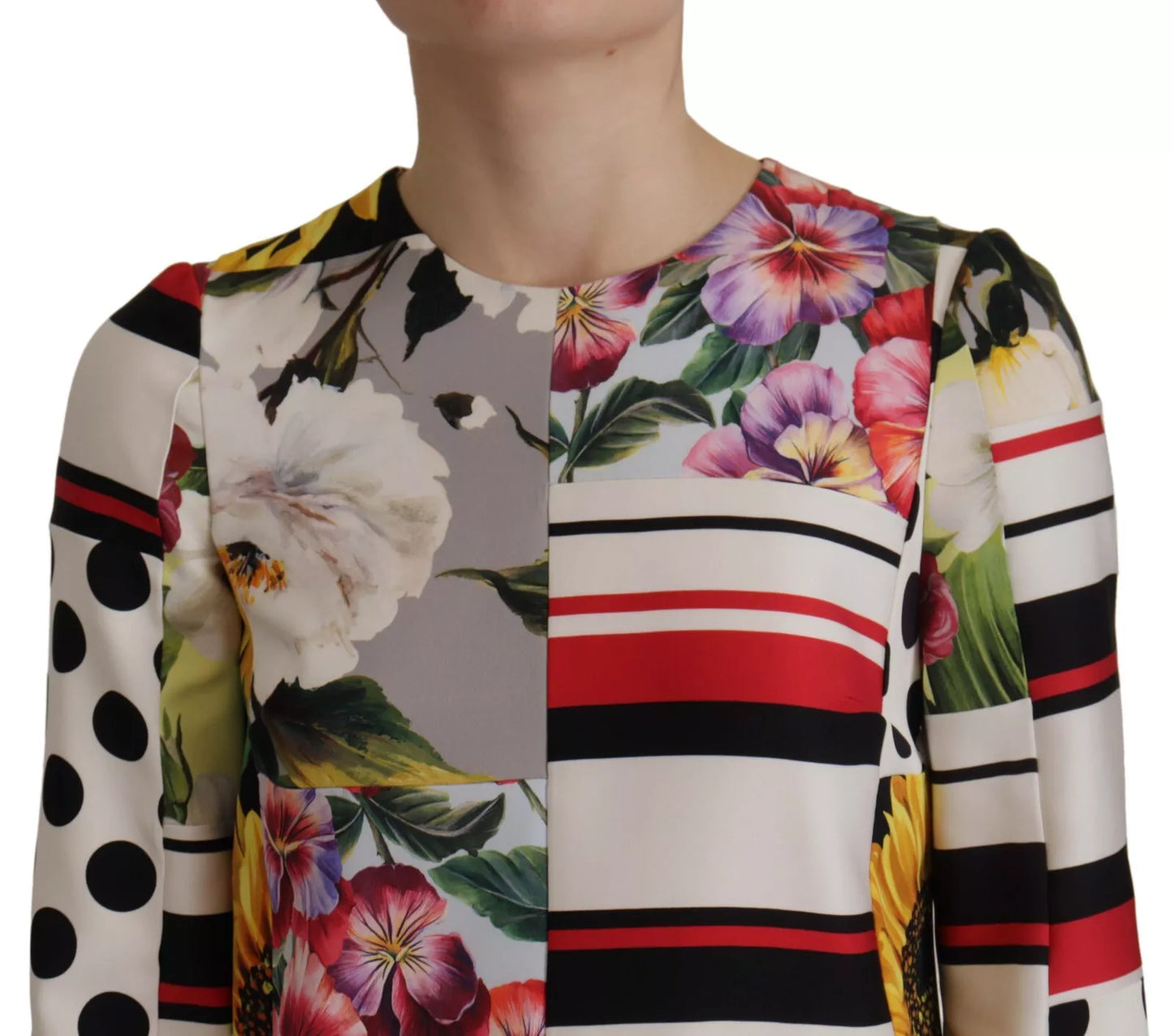 Dolce &amp; Gabbana – Mehrfarbiges Etuikleid aus Pachwork-Charmeuse mit Blumenmuster