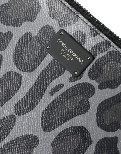 Dolce &amp; Gabbana – Mehrfarbige Aktentasche aus Jacquard mit Logo-Schild und Leopardenmuster