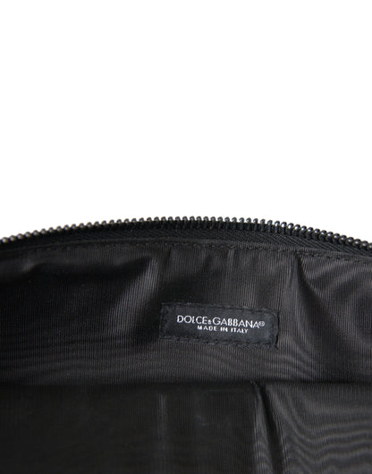 Dolce &amp; Gabbana – Mehrfarbige Aktentasche aus Jacquard mit Logo-Schild und Leopardenmuster