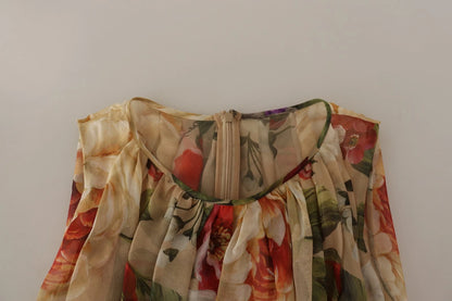 Dolce &amp; Gabbana Beiges ärmelloses Minikleid in A-Linie mit Blumenmuster