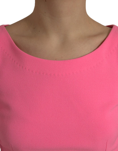 Dolce &amp; Gabbana – Rosafarbenes Etui-Midikleid aus Polyester mit langen Ärmeln