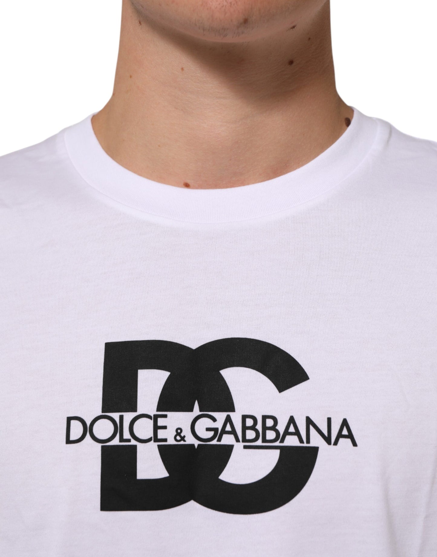 Dolce &amp; Gabbana – Weißes Herren-T-Shirt aus Baumwolle mit Rundhalsausschnitt und Logodruck