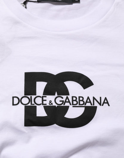 Dolce &amp; Gabbana – Weißes Herren-T-Shirt aus Baumwolle mit Rundhalsausschnitt und Logodruck
