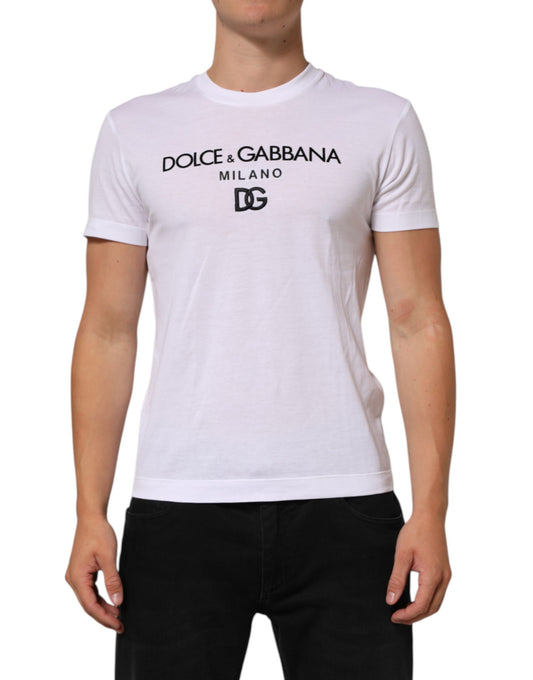 Dolce & Gabbana – Weißes T-Shirt aus Baumwolle mit Rundhalsausschnitt und Logo-Print für Herren