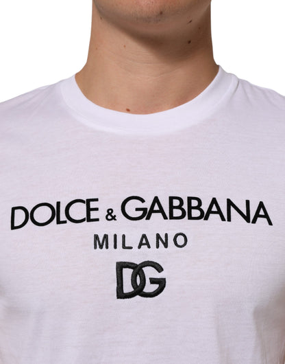 Dolce &amp; Gabbana – Weißes T-Shirt aus Baumwolle mit Rundhalsausschnitt und Logo-Print für Herren