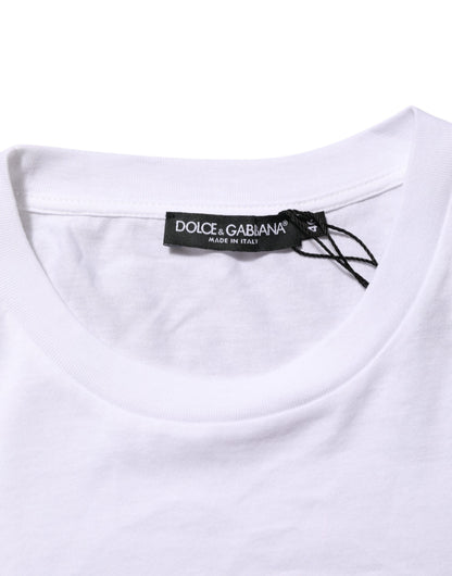 Dolce &amp; Gabbana – Weißes T-Shirt aus Baumwolle mit Rundhalsausschnitt und Logo-Print für Herren