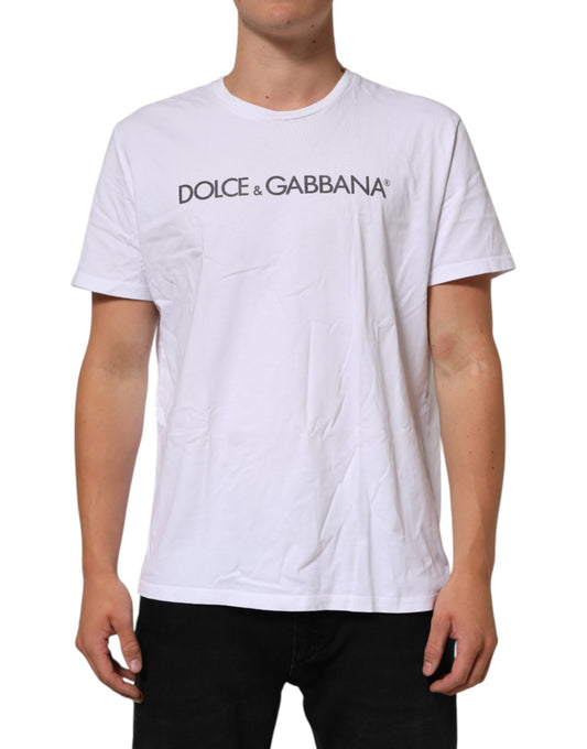 Dolce &amp; Gabbana – Weißes Baumwoll-T-Shirt mit Rundhalsausschnitt und Logo-Print