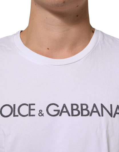 Dolce &amp; Gabbana – Weißes Baumwoll-T-Shirt mit Rundhalsausschnitt und Logo-Print