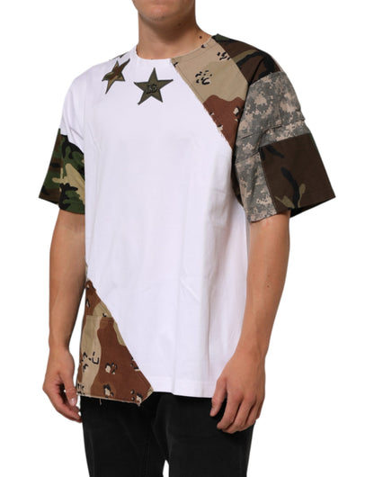 Dolce &amp; Gabbana Weißes Camouflage-Patckwork-T-Shirt aus Baumwolle für Herren