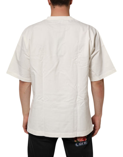 Dolce &amp; Gabbana – Weißes Herren-T-Shirt aus Baumwolle mit Rundhalsausschnitt und Logodruck