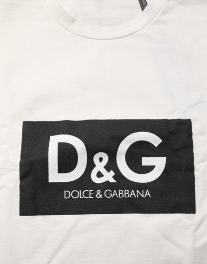Dolce &amp; Gabbana – Weißes Herren-T-Shirt aus Baumwolle mit Rundhalsausschnitt und Logodruck