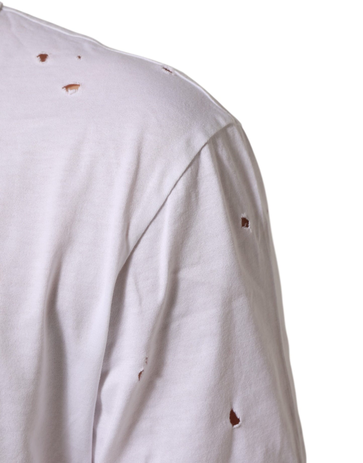 Dolce &amp; Gabbana – Weißes T-Shirt aus Baumwolle mit V-Ausschnitt im Used-Look für Herren