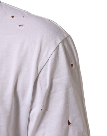 Dolce &amp; Gabbana – Weißes T-Shirt aus Baumwolle mit V-Ausschnitt im Used-Look für Herren