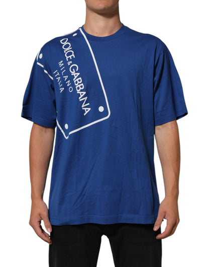 Dolce &amp; Gabbana – Blaues Herren-T-Shirt aus Baumwolle mit Rundhalsausschnitt und Logodruck