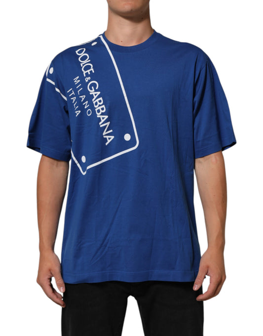 Dolce &amp; Gabbana – Blaues Herren-T-Shirt aus Baumwolle mit Rundhalsausschnitt und Logodruck