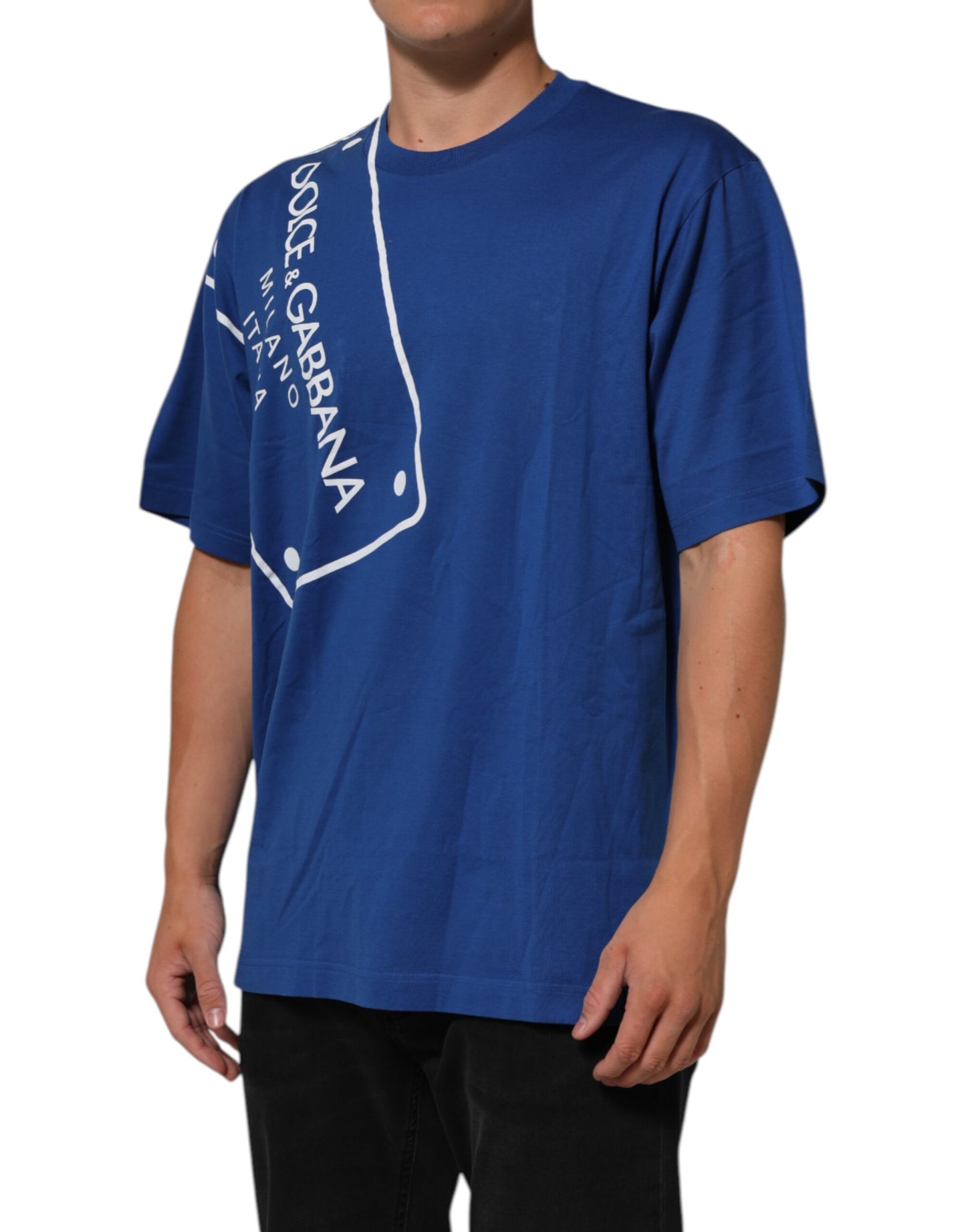 Dolce &amp; Gabbana – Blaues Herren-T-Shirt aus Baumwolle mit Rundhalsausschnitt und Logodruck