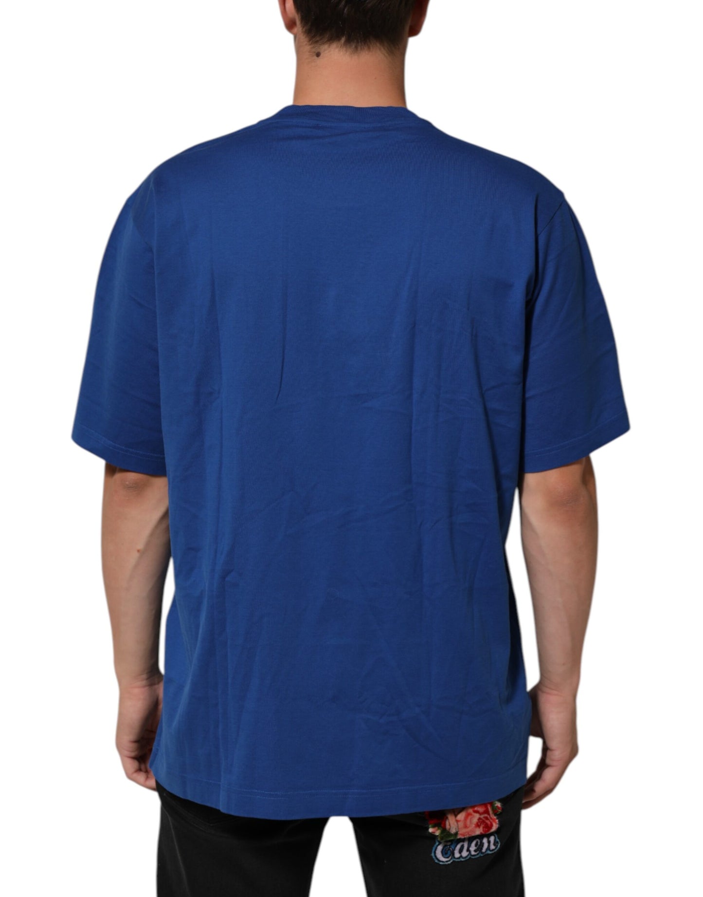 Dolce &amp; Gabbana – Blaues Herren-T-Shirt aus Baumwolle mit Rundhalsausschnitt und Logodruck